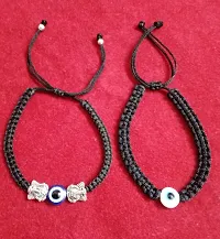 MANMORA Silk Black Thread Blue Evil Eye With Silver Shaded Ganesh Beads  White Evil Bracelet Pack of 2 Bracelet for Girls | Boys | Men | Women-thumb1