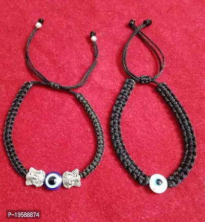 MANMORA Silk Black Thread Blue Evil Eye With Silver Shaded Ganesh Beads  White Evil Bracelet Pack of 2 Bracelet for Girls | Boys | Men | Women-thumb2