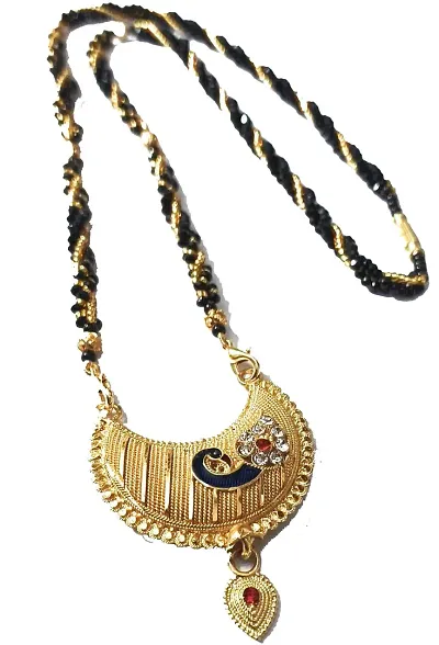 MANMORA Traditional Jewelry Stylish Black And Golden Pearl Snake Chain Mangalsutra With Golden Shaded Peacock Design Artificial Pendent For Women | Newly Married Women