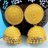 MANMORA Traditional Jhumki Earring For Women | Girls Ethnic Bridal Wedding Indian Pearl Hangings Meena Kari Jhumka Earring Jewellery for Women/Girls (Yellow)-thumb1