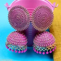 MANMORA Traditional Jhumki Earring For Women | Girls Ethnic Bridal Wedding Indian Pearl Hangings Meena Kari Jhumka Earring Jewellery for Women/Girls (Pink)-thumb4