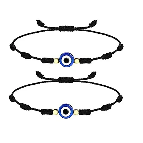 MANMORA Trendy Black Thread With Blue Evil Eye Nylon Anklet Pack Of 2_Silk Dori With Big Blue Evil Eye payal For Girls| Women| Teenager