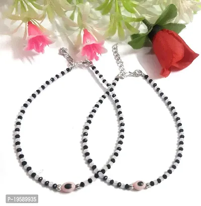 MANMORA TRENDY Pink And Black Beads Pink Evil Eye ANKLET_PACK OF 2 light weight chain HAND MADE Anklet For Girls |Women| Teenager-thumb5