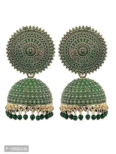 MANMORA Traditional Jhumki Earring For Women | Girls Ethnic Bridal Wedding Indian Pearl Hangings Meena Kari Jhumka Earring Jewellery for Women/Girls (Green)-thumb0