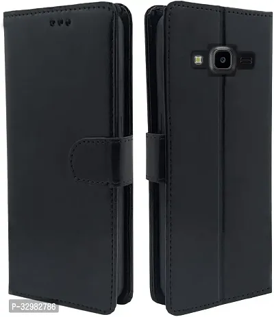 COVERBLACK Shock Proof Artificial Leather Flip Cover for Samsung Galaxy J7 2015 - Black-thumb0