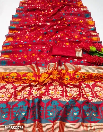 Beautiful Red  Art Silk Saree with Blouse piece For Women