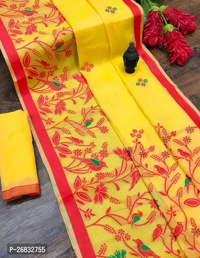 Beautiful Yellow Art Silk Saree with Blouse piece For Women-thumb0