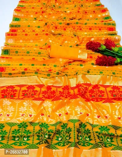 Beautiful Yellow Art Silk Saree with Blouse piece For Women