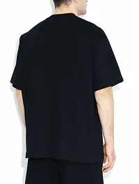 Elegant Black Cotton Blend Solid Oversized T-Shirt For Men-thumb2