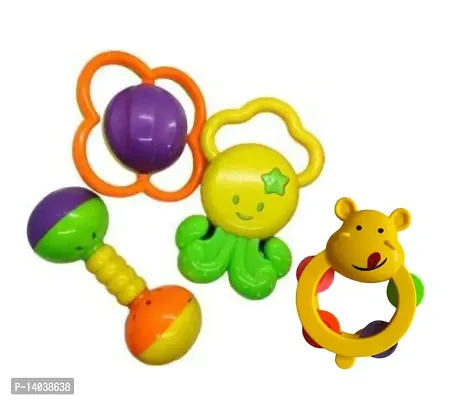 Wolfano Baby Rattles Set Of 4 Pieces | Different Shapes Shaker, Grab And Spin Rattle, Baby Toy Set | For Sensory And Motor Development Of Babies-thumb0