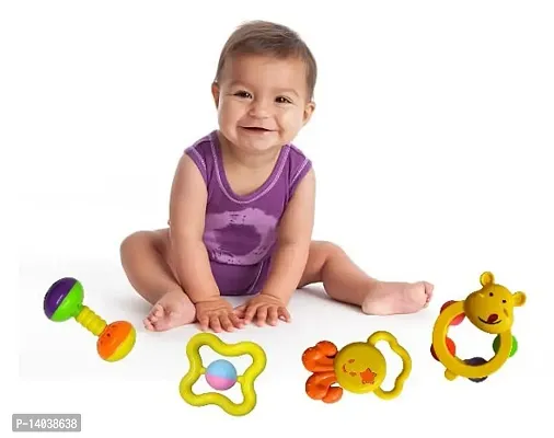 Wolfano Baby Rattles Set Of 4 Pieces | Different Shapes Shaker, Grab And Spin Rattle, Baby Toy Set | For Sensory And Motor Development Of Babies-thumb3