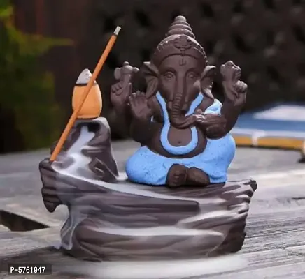 Lord Ganesha Smoke Backflow Cone Incense Holder Showpiece Decorative Showpiece - (Polyresin, Black, Blue)