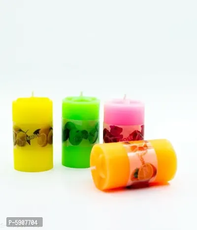 Scented Pillar Candles Set | Pack of 4 Different Fragrance Candles Candle (Green, White, Pink, Yellow, Pack of 4)-thumb0
