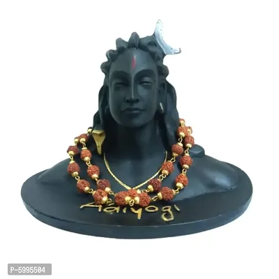 Gold Chain Rudraksh Mala Adiyogi Statue for Car Dash Board, Pooja and Gift,for Home and Office Decore, Made in India (Adiyogi) || Poojan Samagri ||
