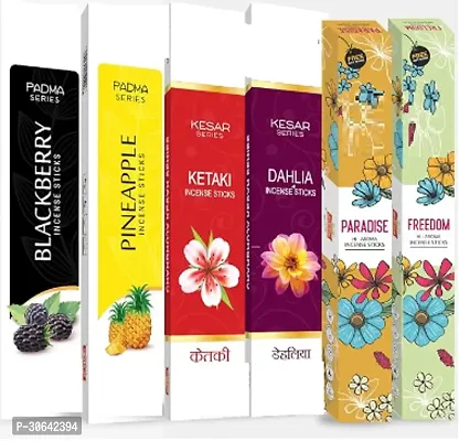 CHARBHUJA Special Combo of CharCoal Free Incense Stick Set of 6 500g Free Match Boxes Pineapple Ketaki Dahlia Paradise Freedom Blackberry-thumb0