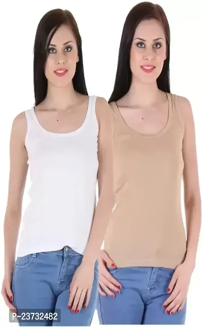 Stylish WHITE:CREAM HOSIERY  Regular Camisoles For Women PACK OF 2-thumb0