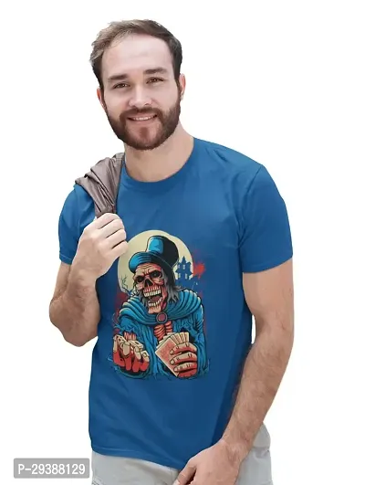 Reliable Blue Cotton Blend Printed T-Shirt For Men-thumb3