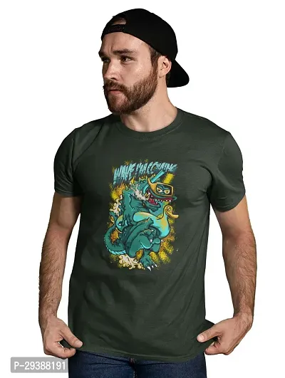 Reliable Green Cotton Blend Printed T-Shirt For Men