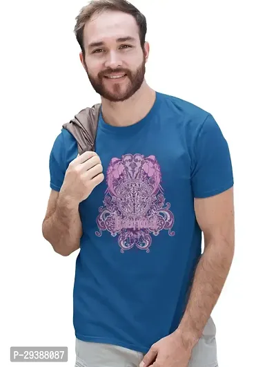 Reliable Blue Cotton Blend Printed T-Shirt For Men-thumb3