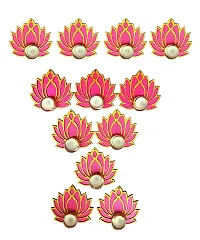 StepsToDo Set of 12 Golden Lotus Wooden Cutout with Diya. Pink Lotus with Diya Holder with Tea Light Candle/Diya and Golden Candel/Diya Holder.-thumb3