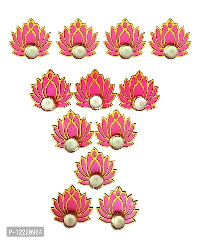 StepsToDo Set of 12 Golden Lotus Wooden Cutout with Diya. Pink Lotus with Diya Holder with Tea Light Candle/Diya and Golden Candel/Diya Holder.-thumb4