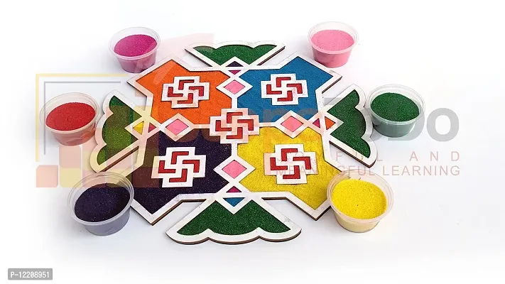 StepsToDo Reusable Rangoli Template Mat with Wooden Base. Easy to Use. Just Fill It Up With Rangoli, Flowers, Pulses. Traditional Art with Modern Day Ease of Use. (11.5 Inch) (Design G)-thumb3