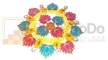 StepsToDo Set of 12 Golden Lotus Wooden Cutout | Rose Pink (6) Ocean Blue (6) | Lotus DIY Rangoli Kit | Decoration for Diwali, Dashera | For Rangoli, Pooja, Decorations, Festival Gift, Wedding Decorations-thumb2