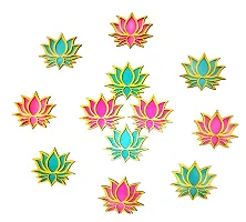 StepsToDo Set of 12 Golden Framed Lotus Flower Shape Wooden Cutout | Rose Pink (6) Ocean Blue (6) | Lotus DIY Rangoli Kit | Diwali, Dashera Decoration, for Pooja, Festival Gift, Wedding Decorations-thumb2