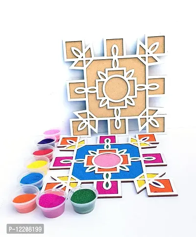 StepsToDo Reusable Rangoli Template Mat with Wooden Base. Easy to Use. Just Fill It Up With Rangoli, Flowers, Pulses. Traditional Art with Modern Day Ease of Use. (11.5 Inch) (Design H)