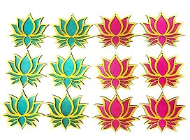 StepsToDo Set of 12 Golden Framed Lotus Flower Shape Wooden Cutout | Rose Pink (6) Ocean Blue (6) | Lotus DIY Rangoli Kit | Diwali, Dashera Decoration, for Pooja, Festival Gift, Wedding Decorations-thumb3