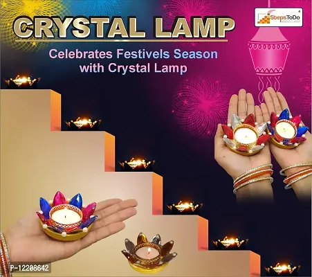 StepsToDo (with device) OiFashion Handmade Earthen Clay Diya Crystal lamp for Diwali Decoration Set of 4-thumb0