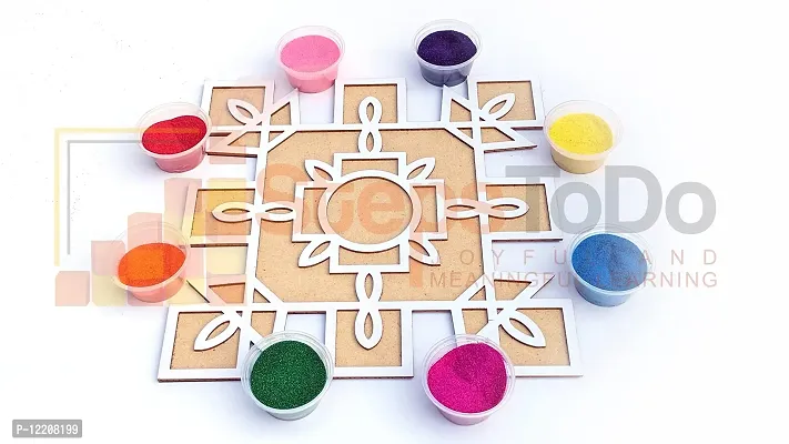 StepsToDo Reusable Rangoli Template Mat with Wooden Base. Easy to Use. Just Fill It Up With Rangoli, Flowers, Pulses. Traditional Art with Modern Day Ease of Use. (11.5 Inch) (Design H)-thumb2