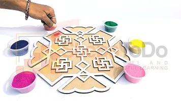 StepsToDo Reusable Rangoli Template Mat with Wooden Base. Easy to Use. Just Fill It Up With Rangoli, Flowers, Pulses. Traditional Art with Modern Day Ease of Use. (11.5 Inch) (Design G)-thumb1