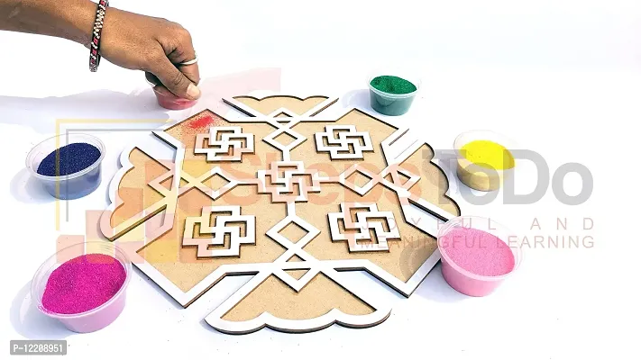 StepsToDo Reusable Rangoli Template Mat with Wooden Base. Easy to Use. Just Fill It Up With Rangoli, Flowers, Pulses. Traditional Art with Modern Day Ease of Use. (11.5 Inch) (Design G)-thumb2