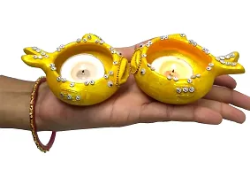 StepsToDo Clay Fish and Peacock Diya. Festive Decoration Handmade Earthen Clay Diya Lamp Set of 4-thumb1