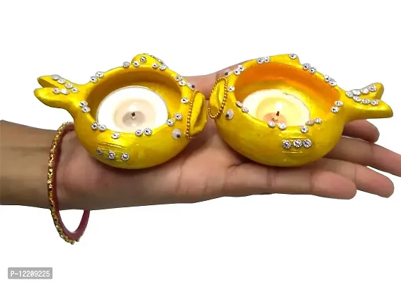 StepsToDo Clay Fish and Peacock Diya. Festive Decoration Handmade Earthen Clay Diya Lamp Set of 4-thumb2