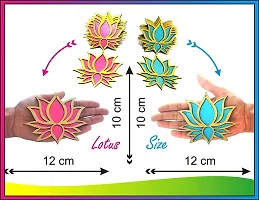 StepsToDo Set of 12 Golden Framed Lotus Flower Shape Wooden Cutout | Rose Pink (6) Ocean Blue (6) | Lotus DIY Rangoli Kit | Diwali, Dashera Decoration, for Pooja, Festival Gift, Wedding Decorations-thumb4