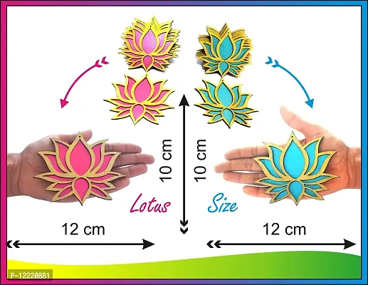 StepsToDo Set of 12 Golden Framed Lotus Flower Shape Wooden Cutout | Rose Pink (6) Ocean Blue (6) | Lotus DIY Rangoli Kit | Diwali, Dashera Decoration, for Pooja, Festival Gift, Wedding Decorations-thumb5