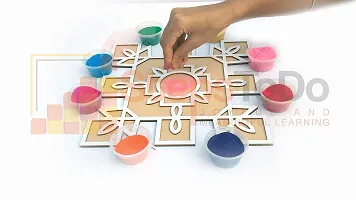 StepsToDo Reusable Rangoli Template Mat with Wooden Base. Easy to Use. Just Fill It Up With Rangoli, Flowers, Pulses. Traditional Art with Modern Day Ease of Use. (11.5 Inch) (Design H)-thumb2