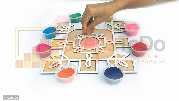 StepsToDo Reusable Rangoli Template Mat with Wooden Base. Easy to Use. Just Fill It Up With Rangoli, Flowers, Pulses. Traditional Art with Modern Day Ease of Use. (11.5 Inch) (Design H)-thumb3