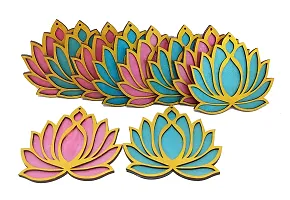 StepsToDo Set of 12 Golden Lotus Wooden Cutout | Rose Pink (6) Ocean Blue (6) | Lotus DIY Rangoli Kit | Decoration for Diwali, Dashera | For Rangoli, Pooja, Decorations, Festival Gift, Wedding Decorations-thumb4