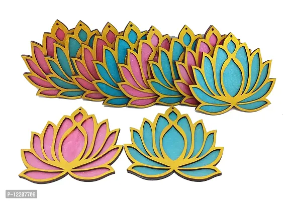 StepsToDo Set of 12 Golden Lotus Wooden Cutout | Rose Pink (6) Ocean Blue (6) | Lotus DIY Rangoli Kit | Decoration for Diwali, Dashera | For Rangoli, Pooja, Decorations, Festival Gift, Wedding Decorations-thumb5