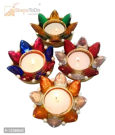 StepsToDo (with device) OiFashion Handmade Earthen Clay Diya Crystal lamp for Diwali Decoration Set of 4-thumb5