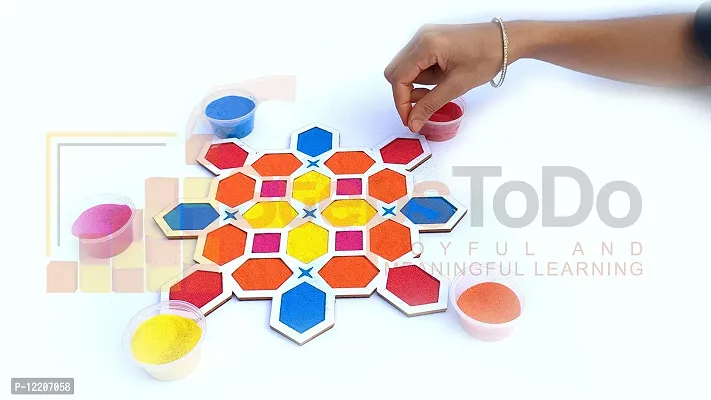 StepsToDo Reusable Rangoli Template Mat with Wooden Base. Easy to Use. Just Fill It Up with Rangoli, Flowers, Pulses. Traditional Art with Modern Day Ease of Use. (11.5 Inch) (Design F)-thumb4
