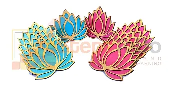 StepsToDo Set of 12 Golden Lotus Wooden Cutout | Rose Pink (6) Ocean Blue (6) | Lotus DIY Rangoli Kit | Decoration for Diwali, Dashera | For Rangoli, Pooja, Decorations, Festival Gift, Wedding Decorations-thumb1