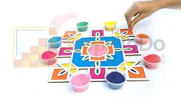 StepsToDo Reusable Rangoli Template Mat with Wooden Base. Easy to Use. Just Fill It Up With Rangoli, Flowers, Pulses. Traditional Art with Modern Day Ease of Use. (11.5 Inch) (Design H)-thumb3