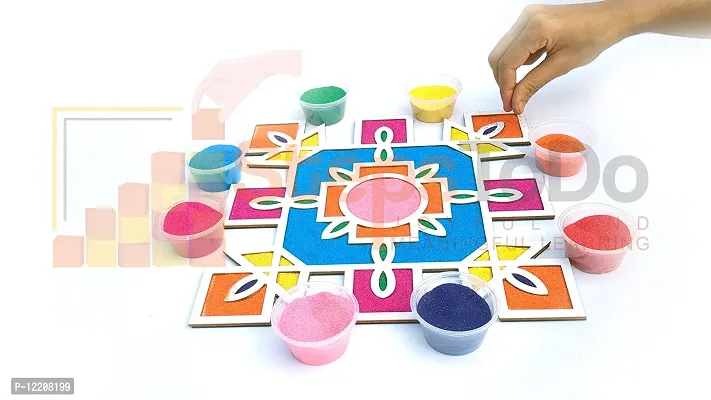 StepsToDo Reusable Rangoli Template Mat with Wooden Base. Easy to Use. Just Fill It Up With Rangoli, Flowers, Pulses. Traditional Art with Modern Day Ease of Use. (11.5 Inch) (Design H)-thumb4