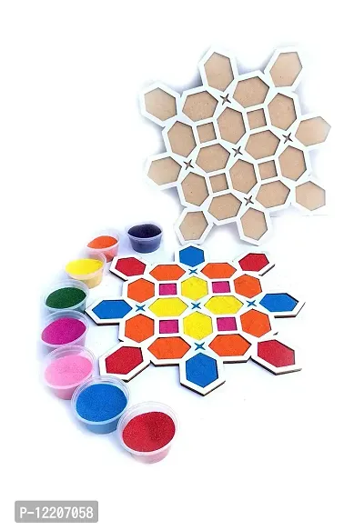 StepsToDo Reusable Rangoli Template Mat with Wooden Base. Easy to Use. Just Fill It Up with Rangoli, Flowers, Pulses. Traditional Art with Modern Day Ease of Use. (11.5 Inch) (Design F)-thumb2