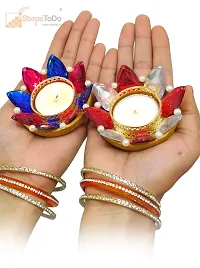 StepsToDo (with device) OiFashion Handmade Earthen Clay Diya Crystal lamp for Diwali Decoration Set of 4-thumb3