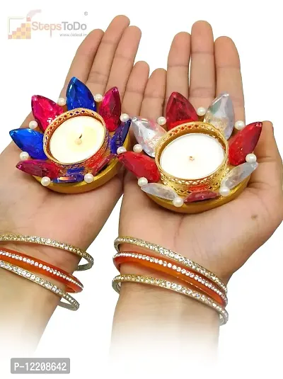 StepsToDo (with device) OiFashion Handmade Earthen Clay Diya Crystal lamp for Diwali Decoration Set of 4-thumb4